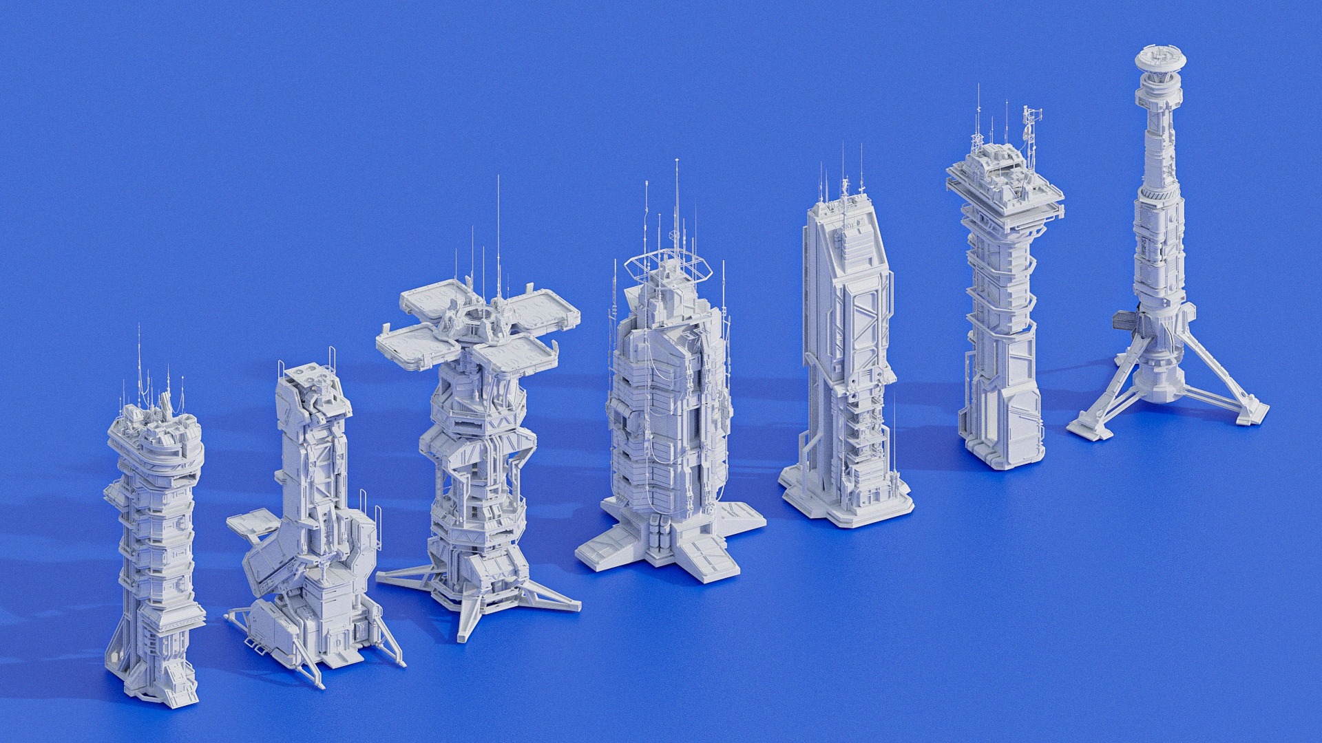 Scifi Futuristic Military buildings PACK Low-poly 3D model_4