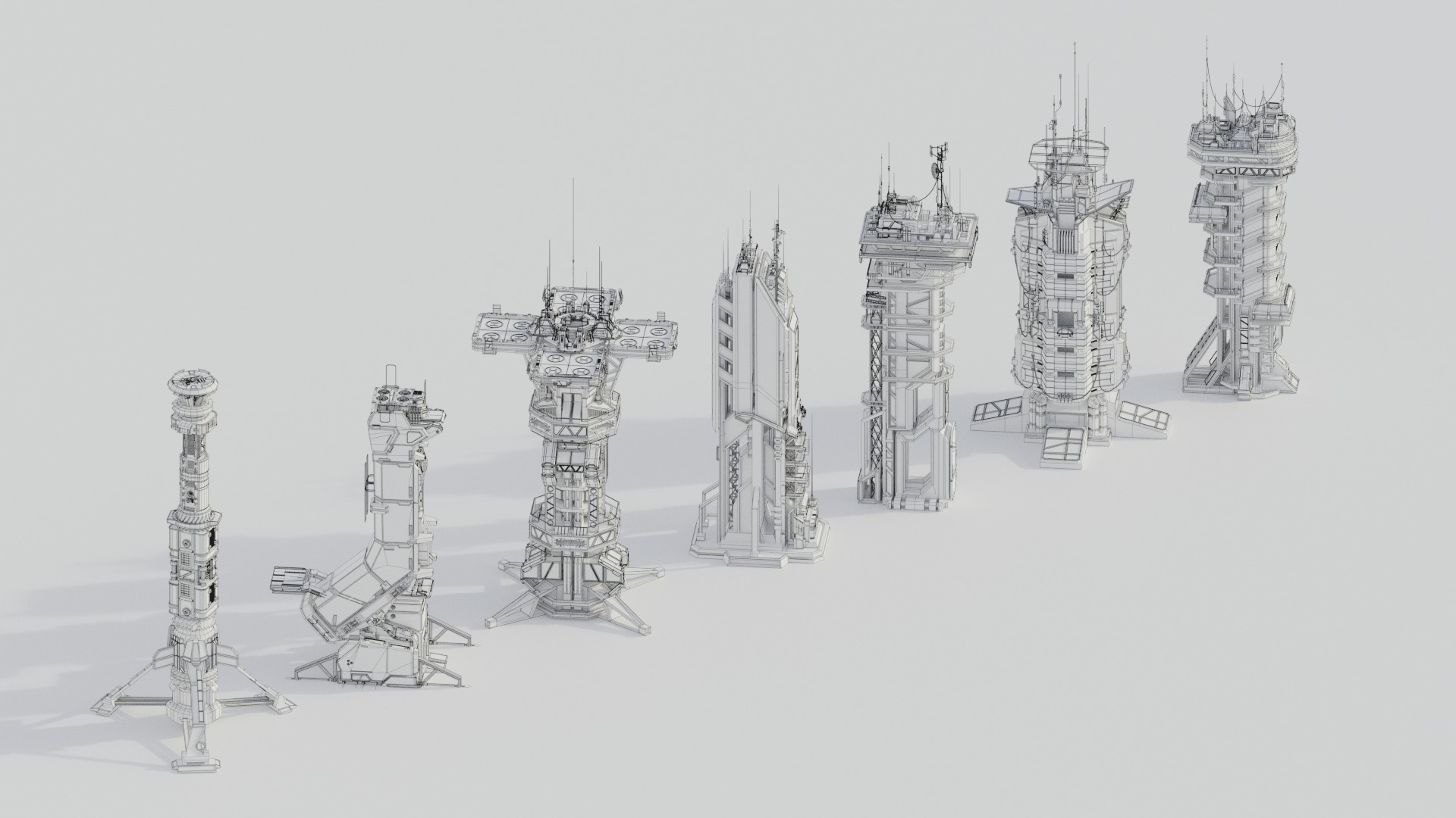 Scifi Futuristic Military buildings PACK Low-poly 3D model_9