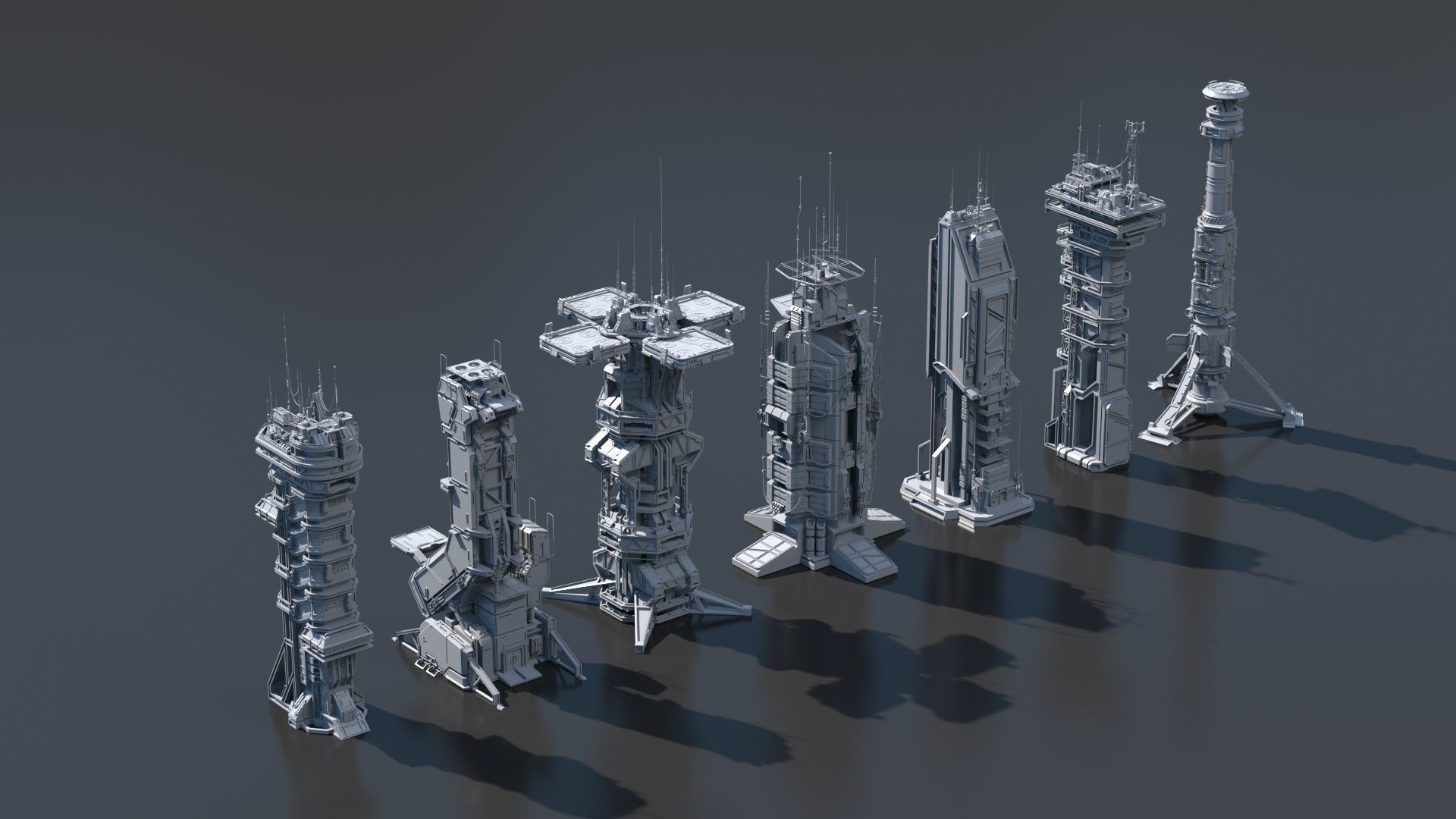 Scifi Futuristic Military buildings PACK Low-poly 3D model_29