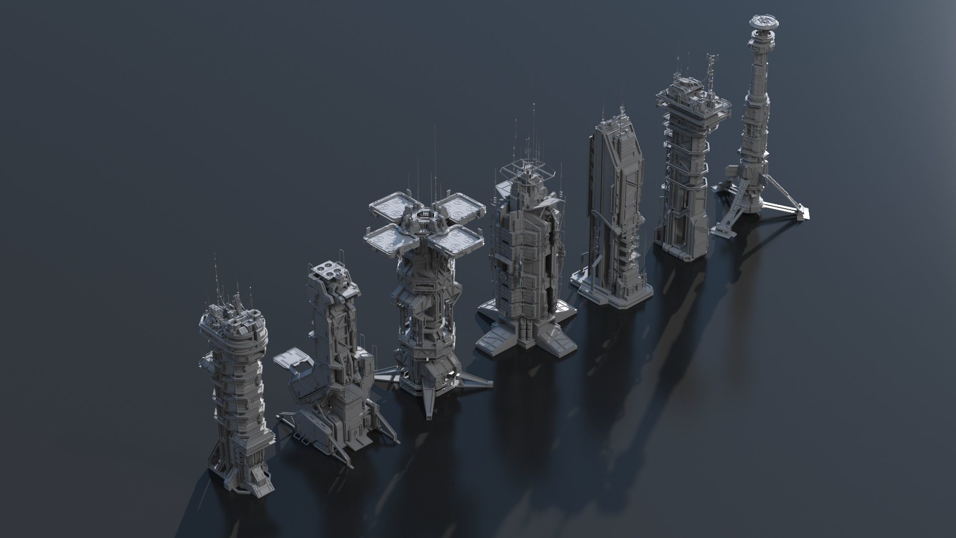 Scifi Futuristic Military buildings PACK Low-poly 3D model_24
