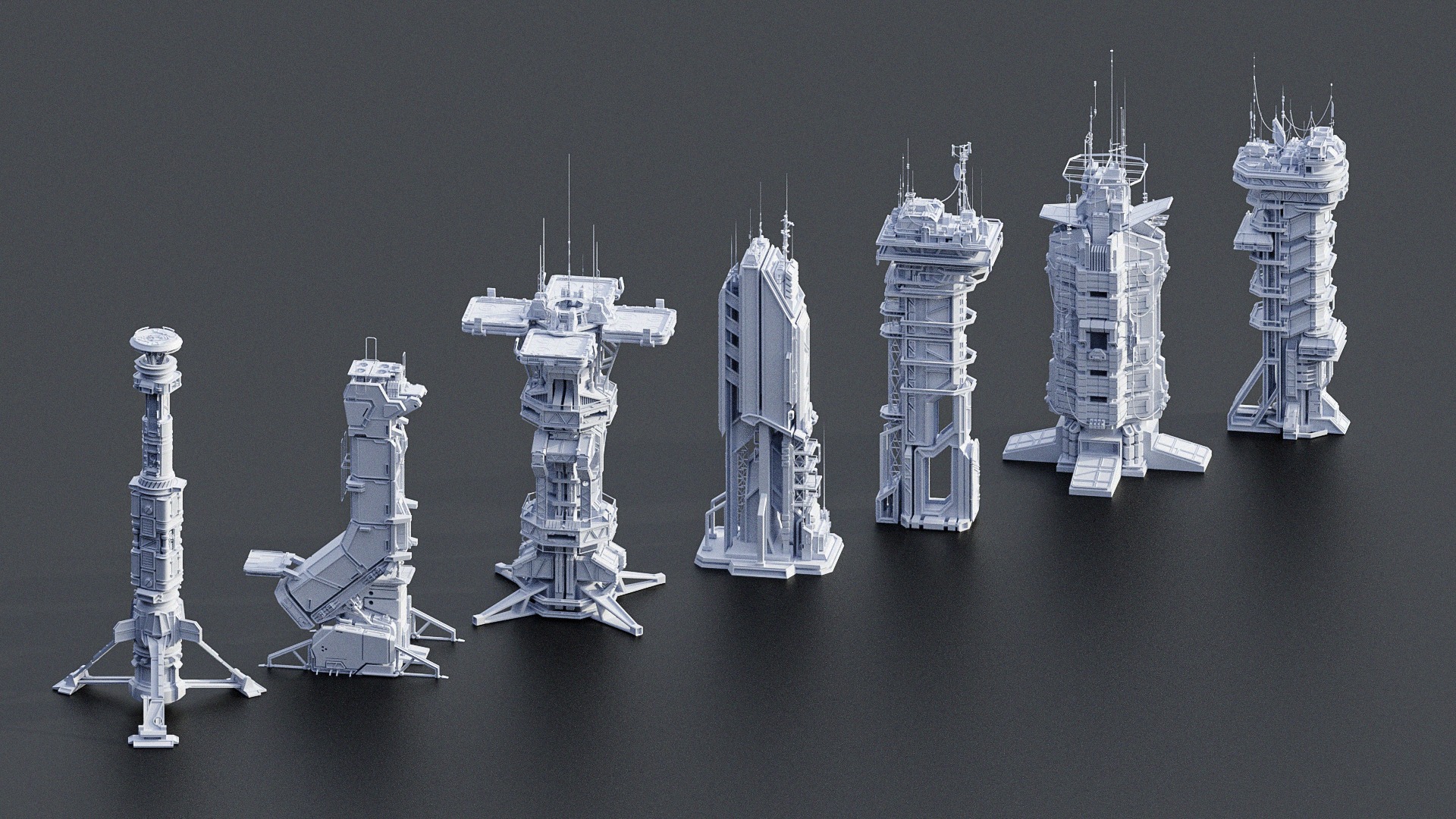 Scifi Futuristic Military buildings PACK Low-poly 3D model_0