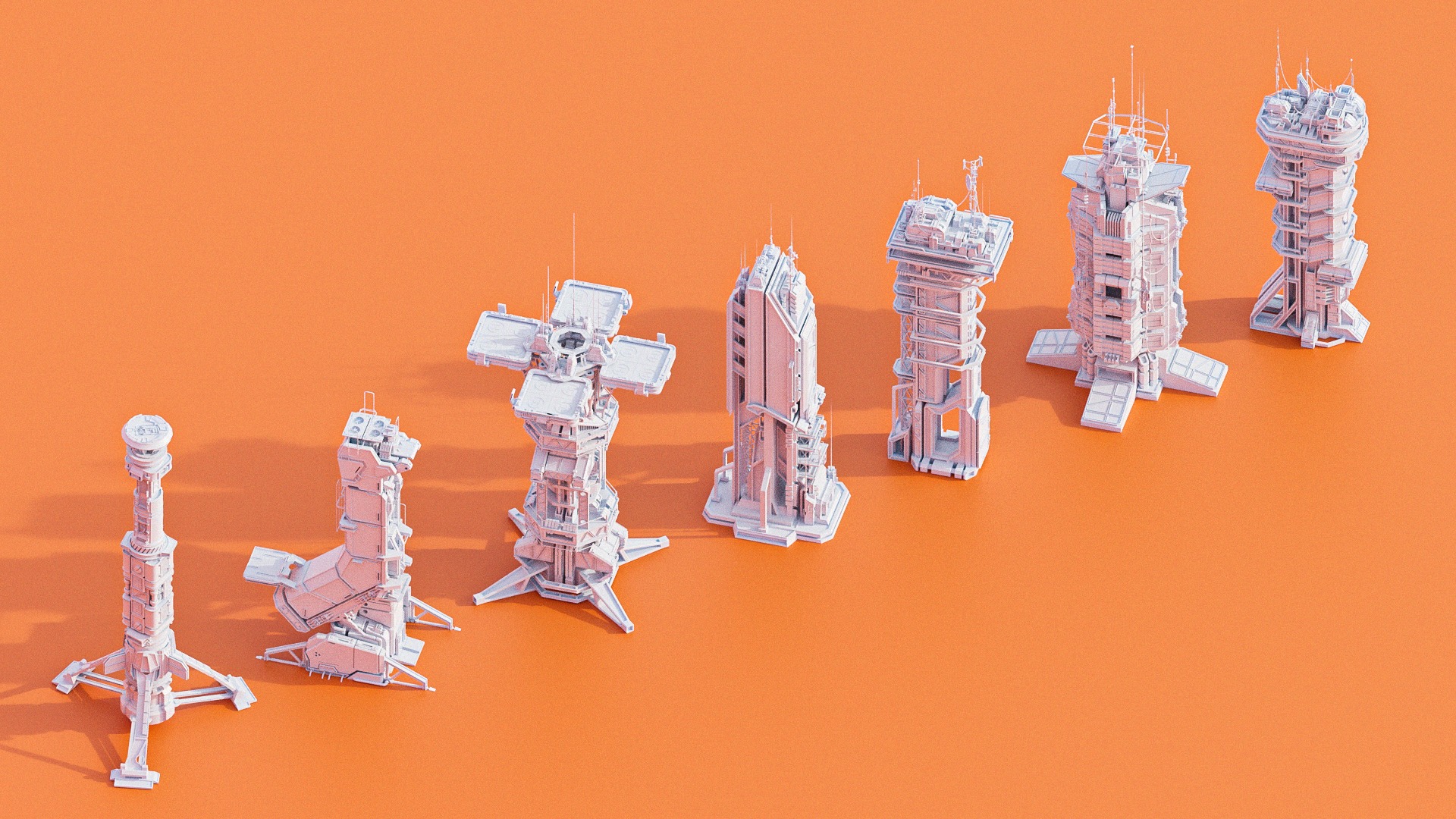 Scifi Futuristic Military buildings PACK Low-poly 3D model_8