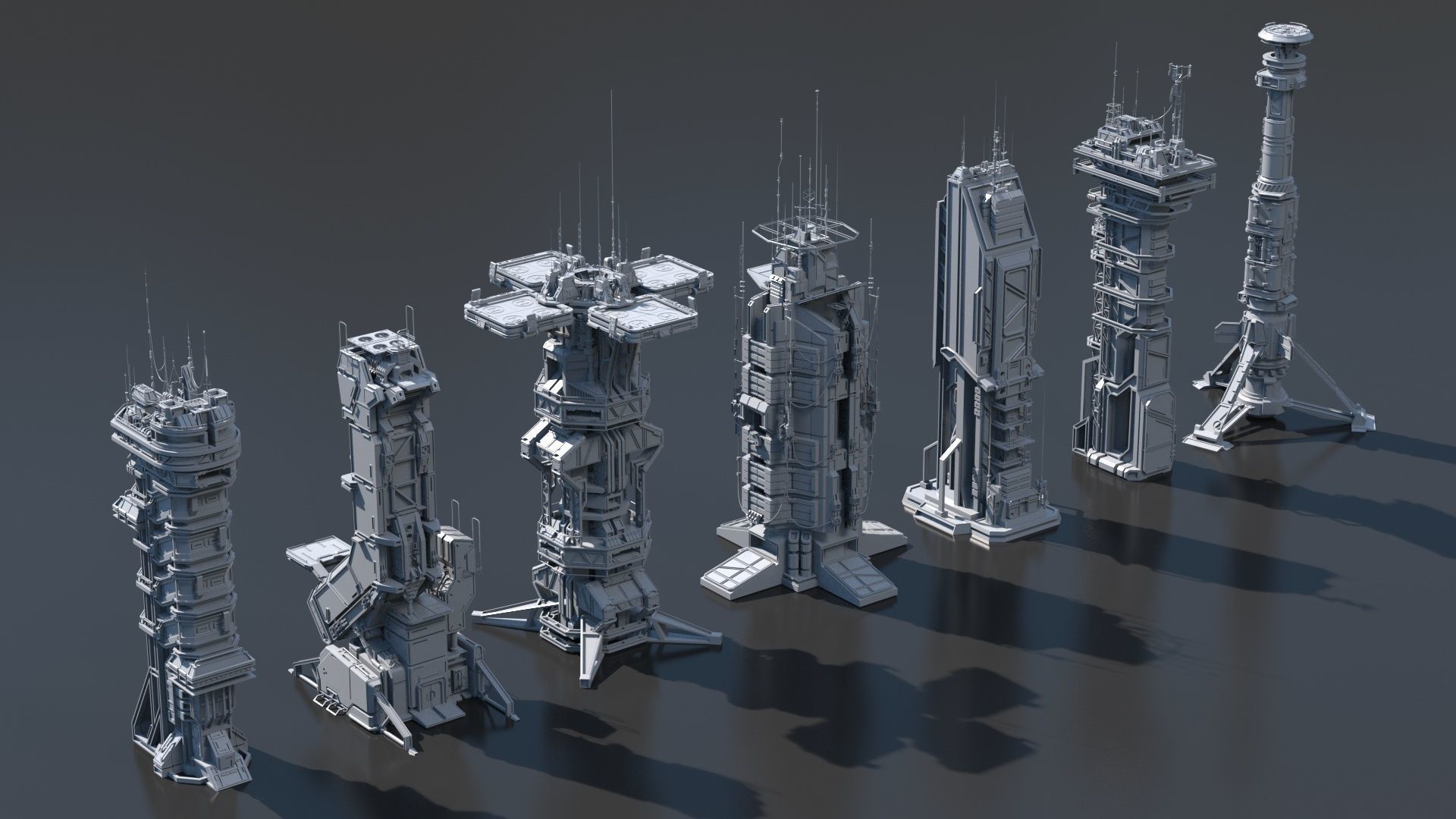 Scifi Futuristic Military buildings PACK Low-poly 3D model_21