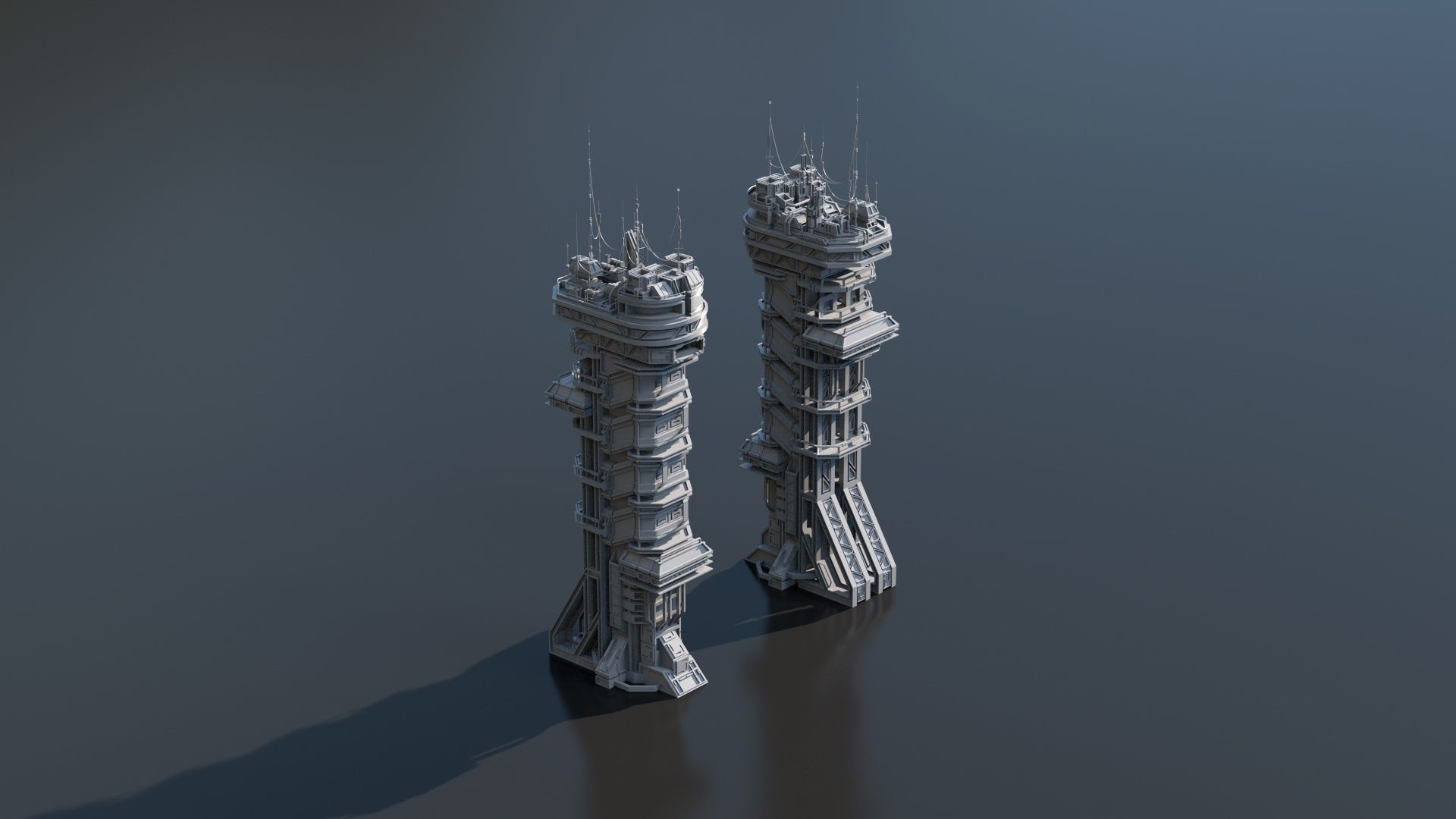 Scifi Futuristic Military buildings PACK Low-poly 3D model_16