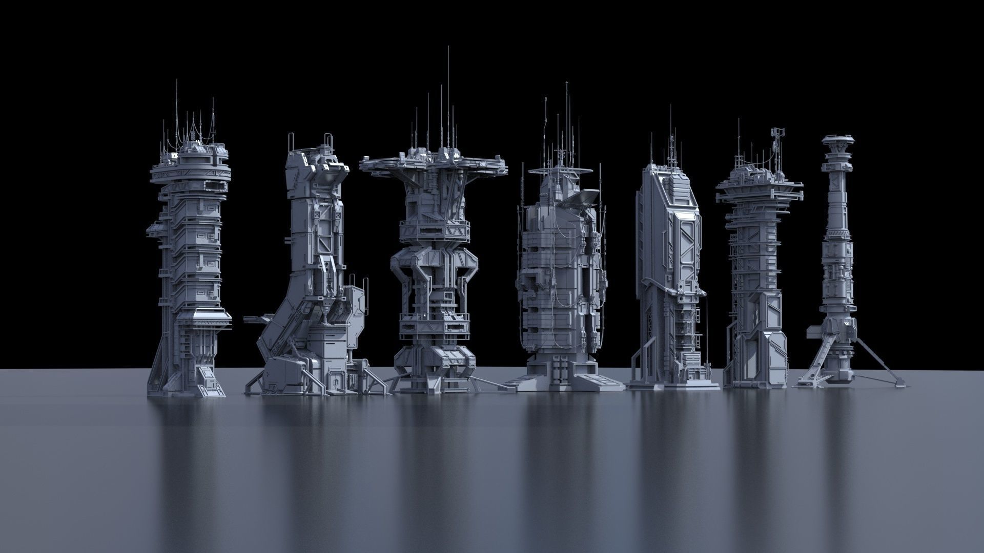 Scifi Futuristic Military buildings PACK Low-poly 3D model_23