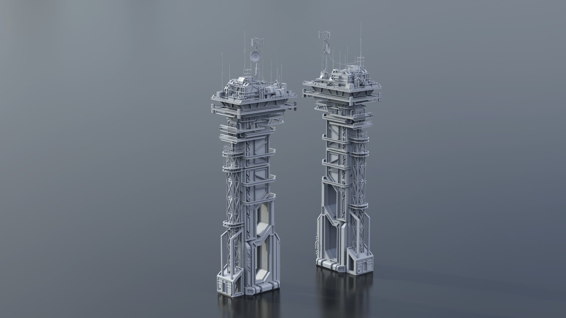 Scifi Futuristic Military buildings PACK Low-poly 3D model_14