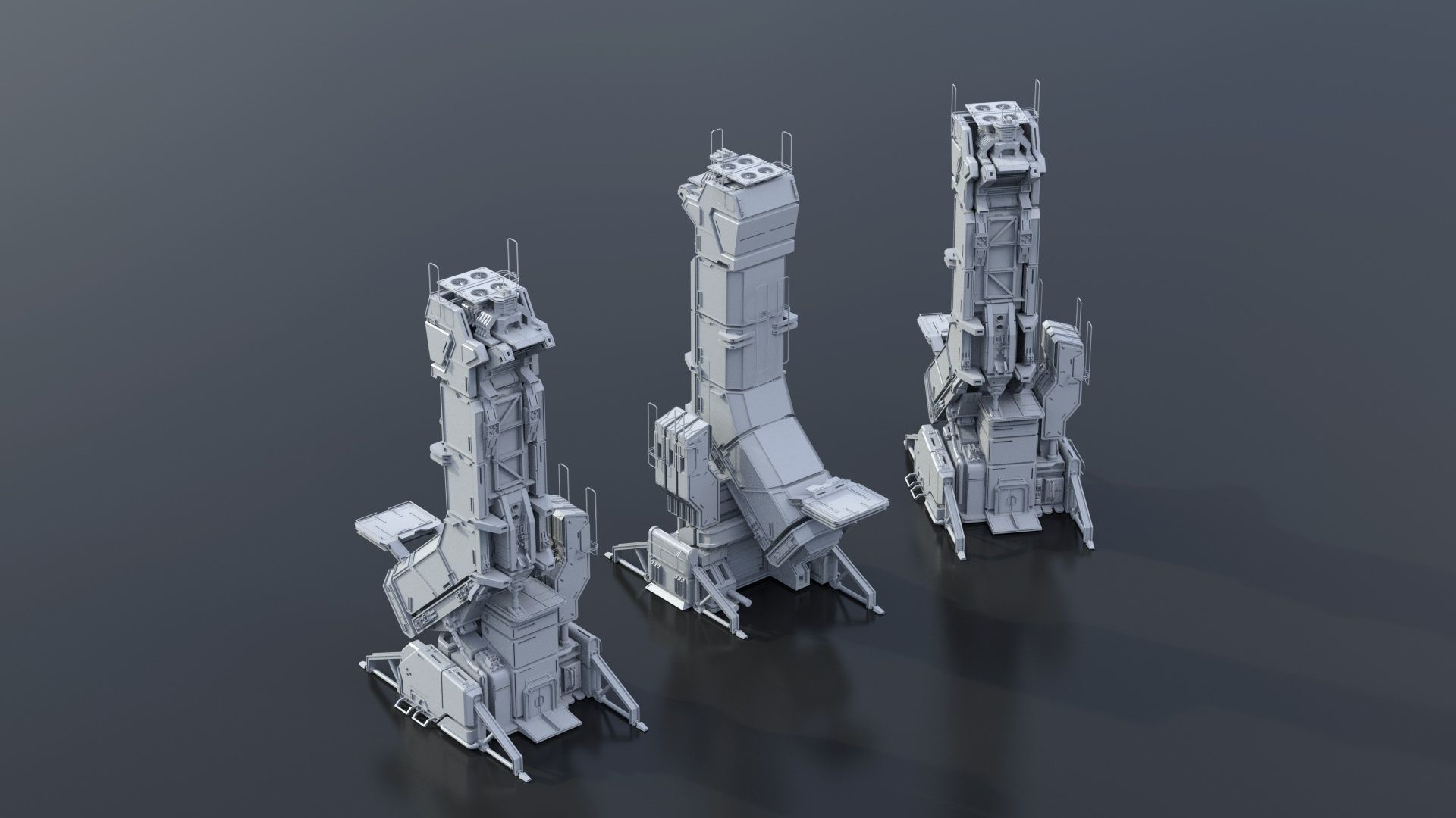 Scifi Futuristic Military buildings PACK Low-poly 3D model_12