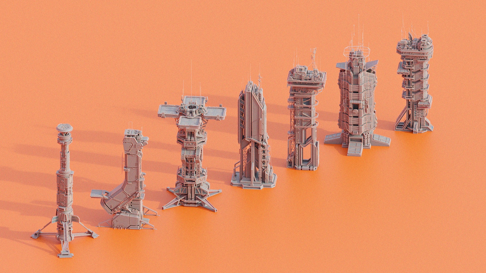 Scifi Futuristic Military buildings PACK Low-poly 3D model_7