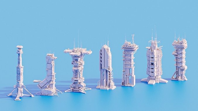 Scifi Futuristic Military buildings PACK Low-poly 3D model 5