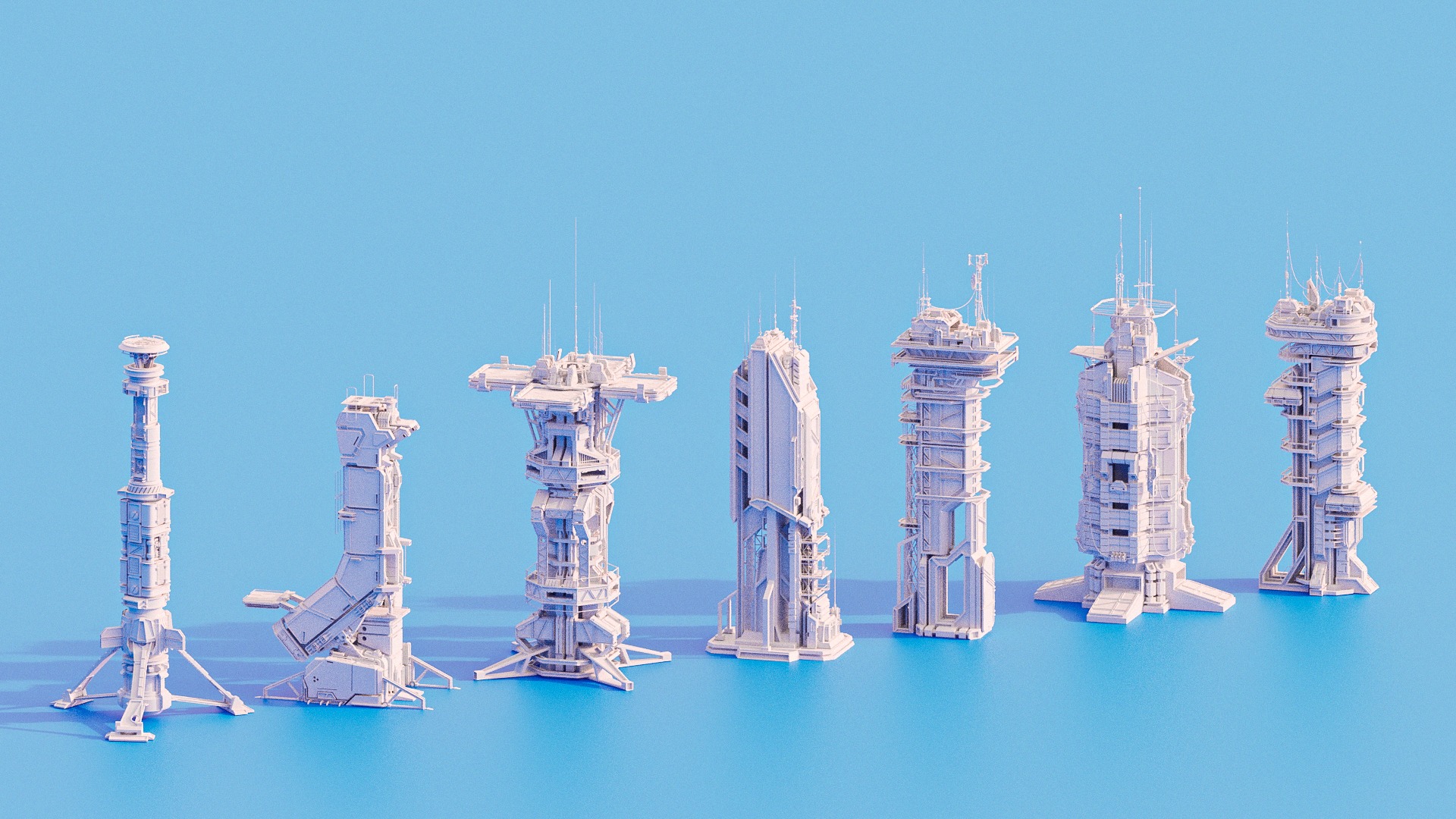 Scifi Futuristic Military buildings PACK Low-poly 3D model_5