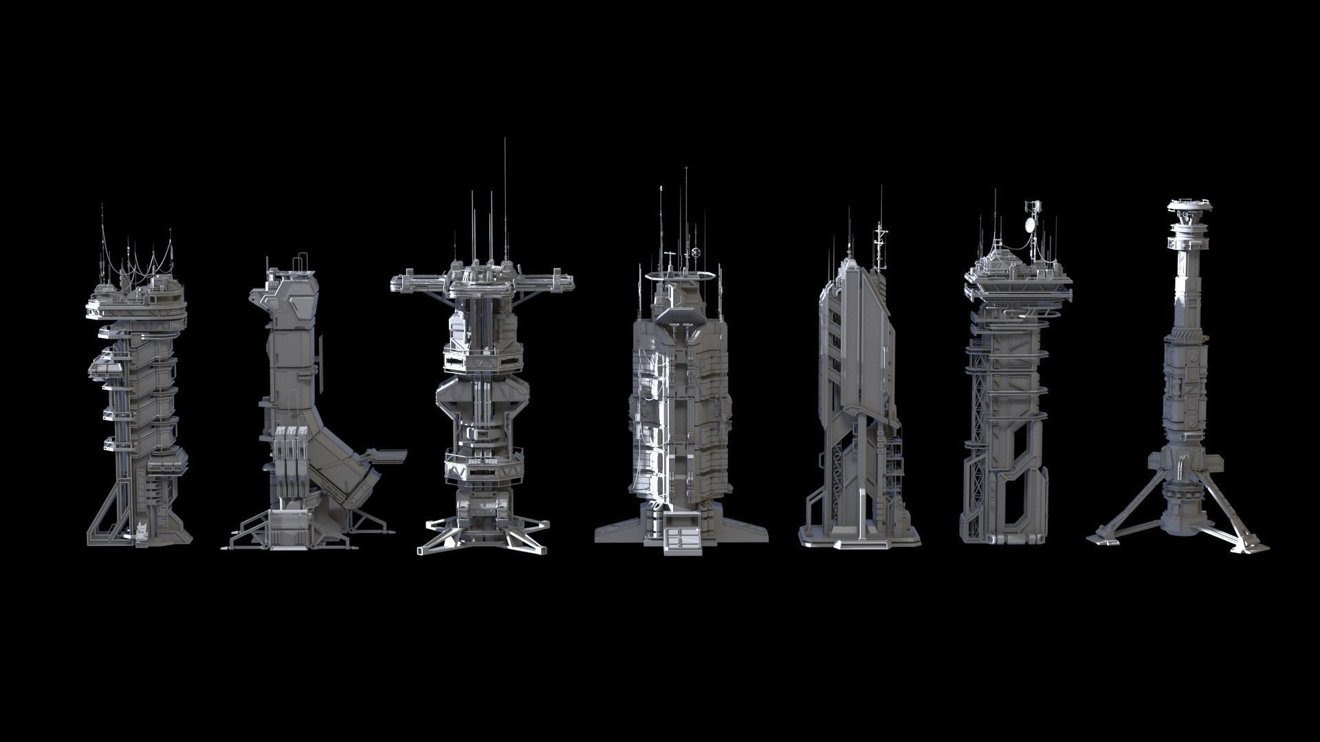 Scifi Futuristic Military buildings PACK Low-poly 3D model_25