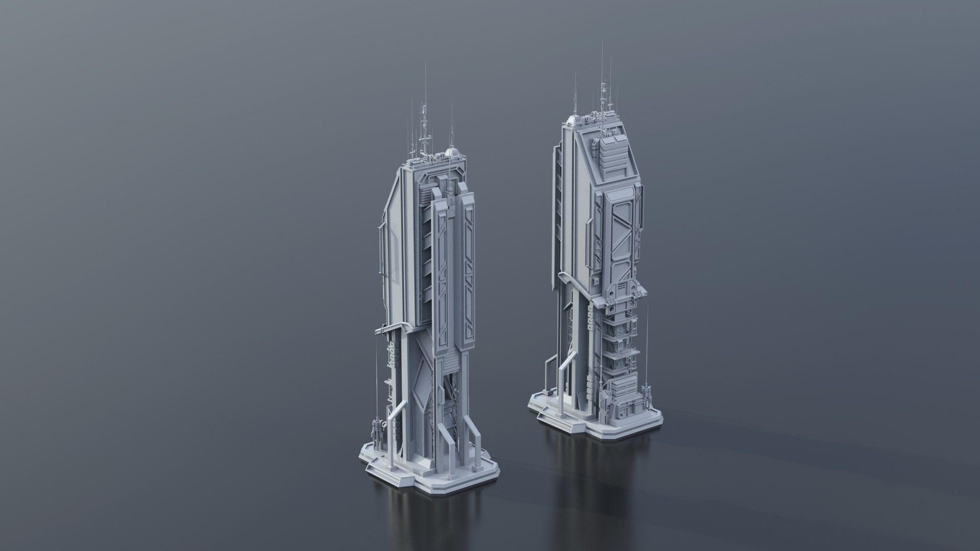 Scifi Futuristic Military buildings PACK Low-poly 3D model_17