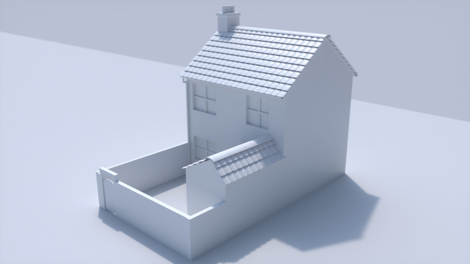 3D Terraced house low poly 3D model_3