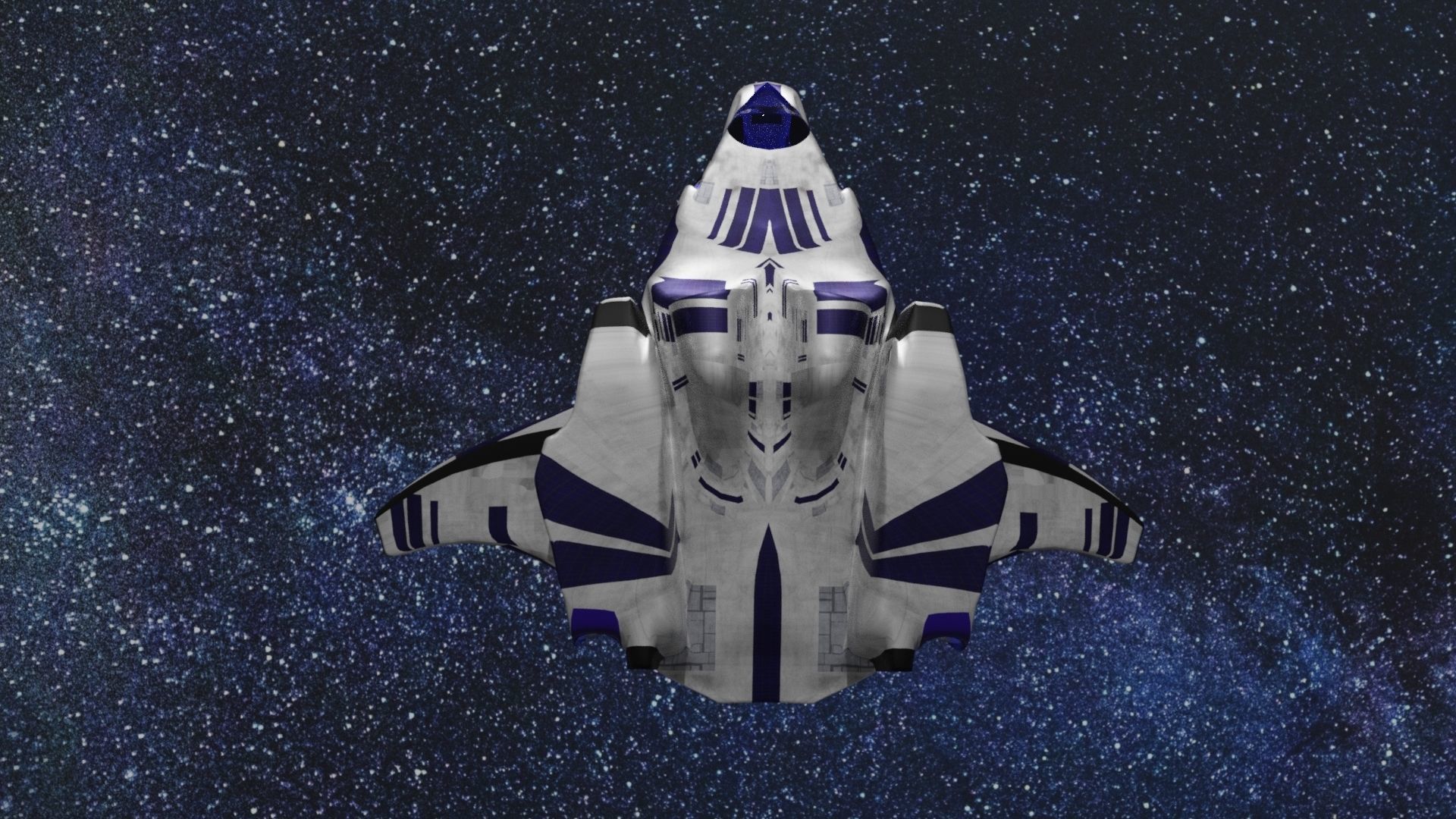 Transport spaceship flying in night sky 3D model_2