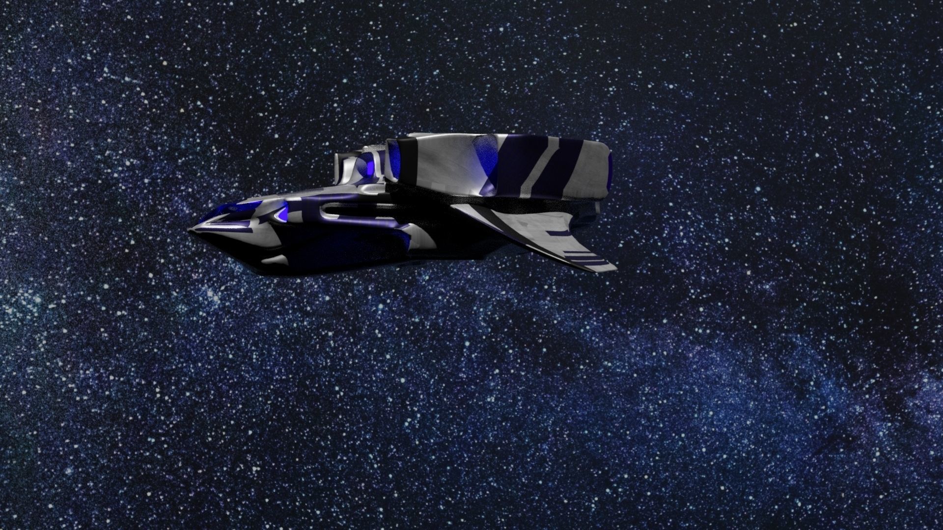 Transport spaceship flying in night sky 3D model_1