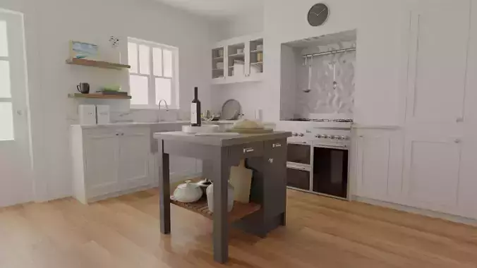 Kitchen with cabinets and wooden floors