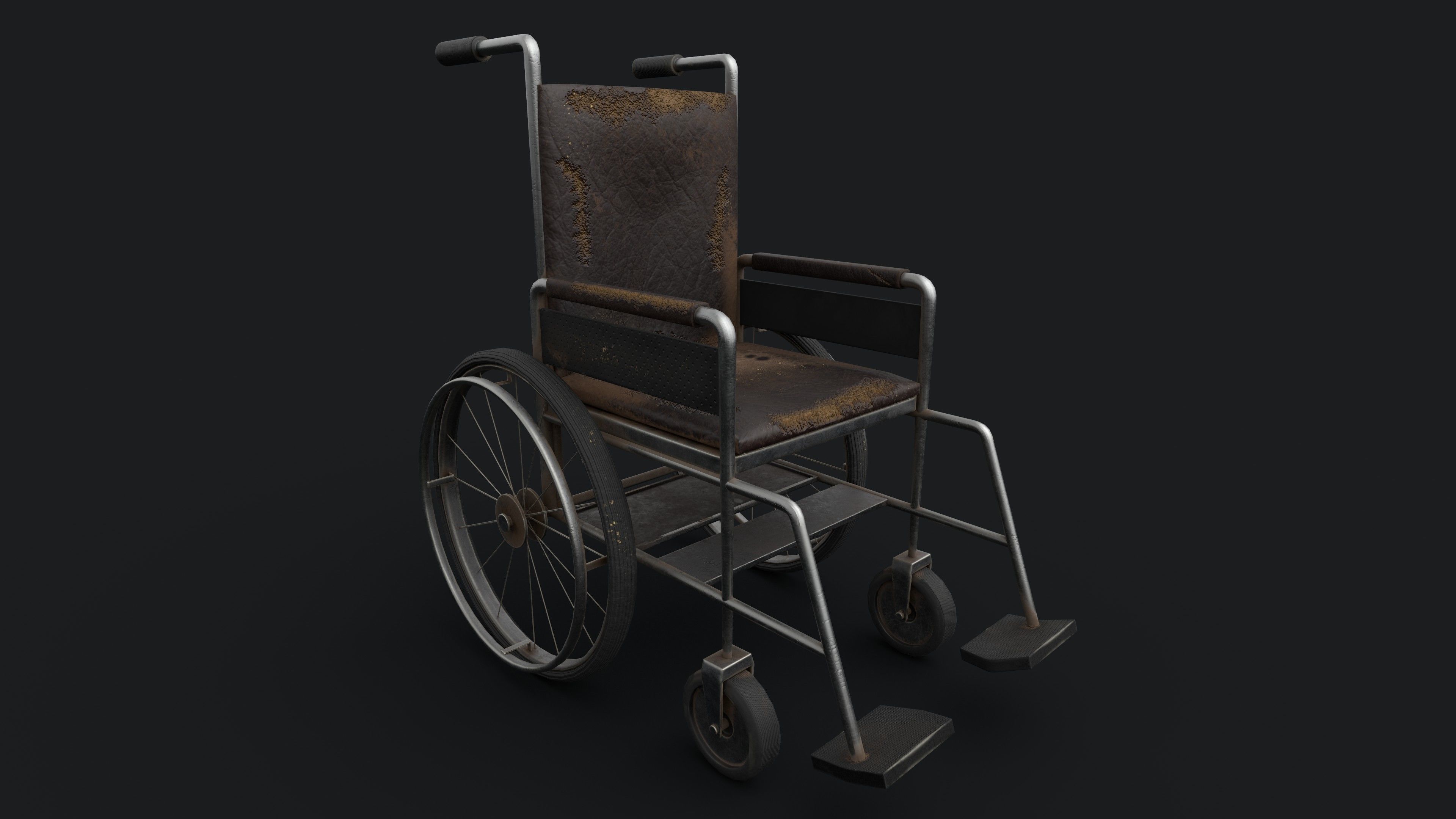 Old Wheelchair PBR Game Ready Low-poly 3D model_1