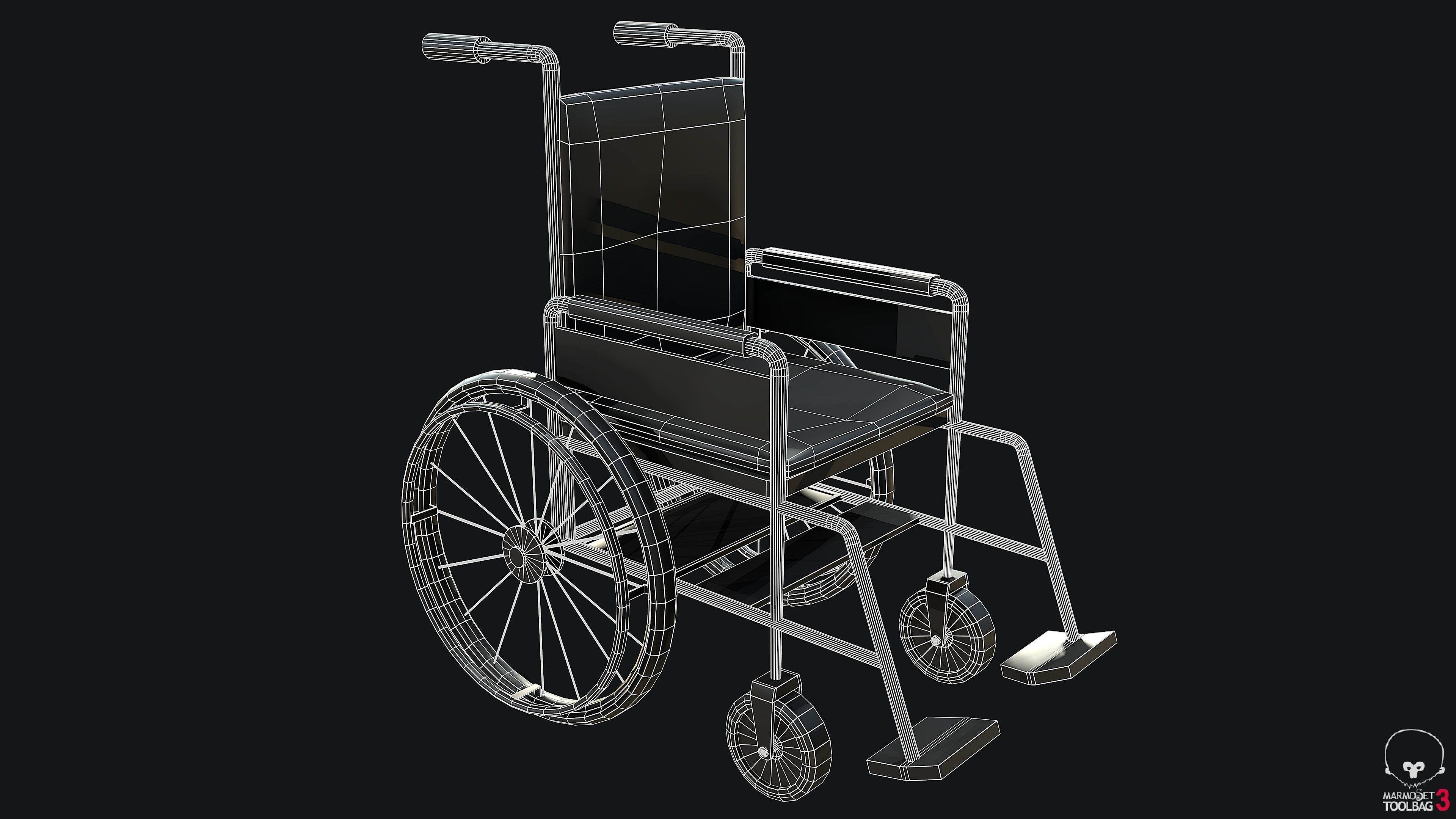 Old Wheelchair PBR Game Ready Low-poly 3D model_6