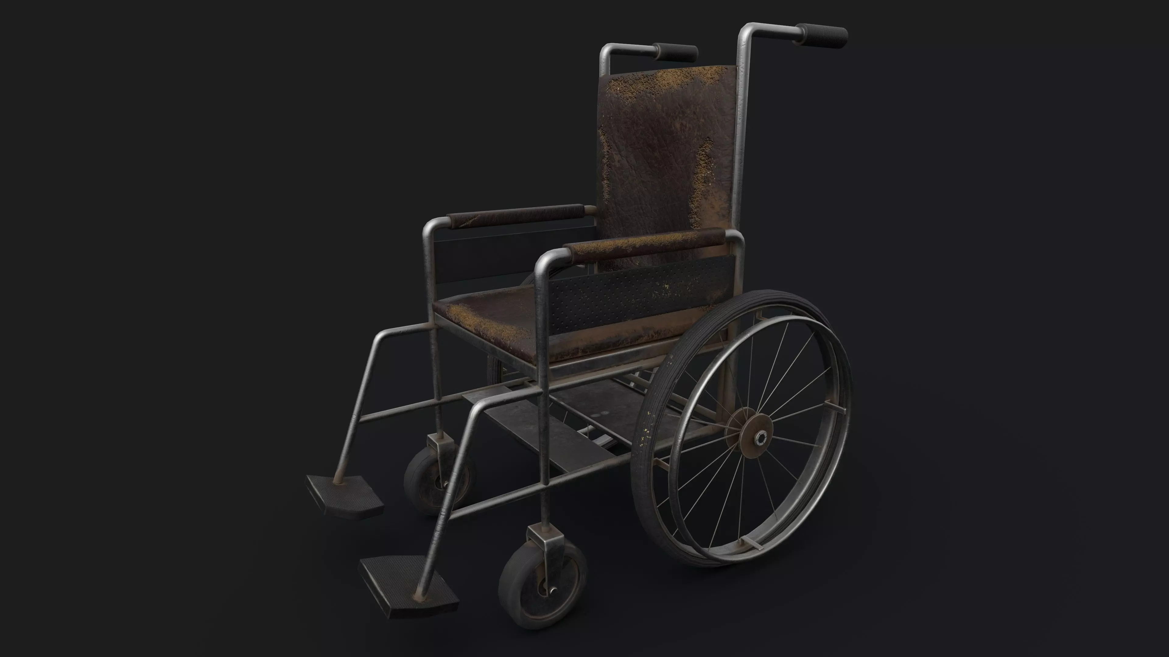 Old Wheelchair PBR Game Ready Low-poly 3D model_0