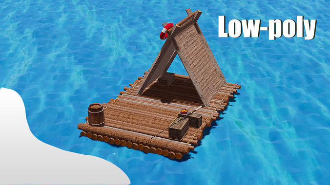 wooden raft Low-poly 3D model