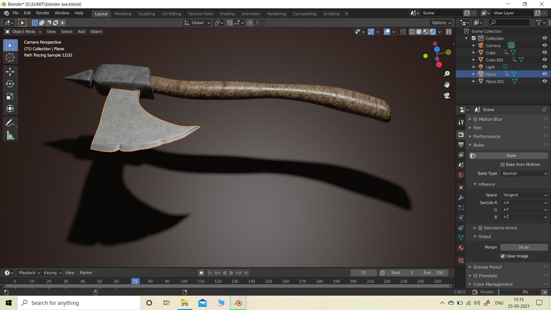 HIGH POLY MEDIEVAL AXE MODEL 3D model_1