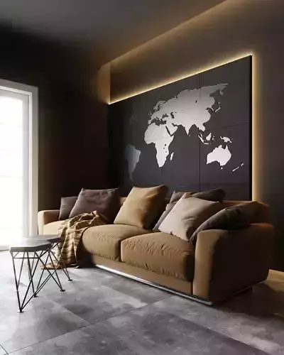 Modern Industrial Living Room Photorealistic Interior Scene