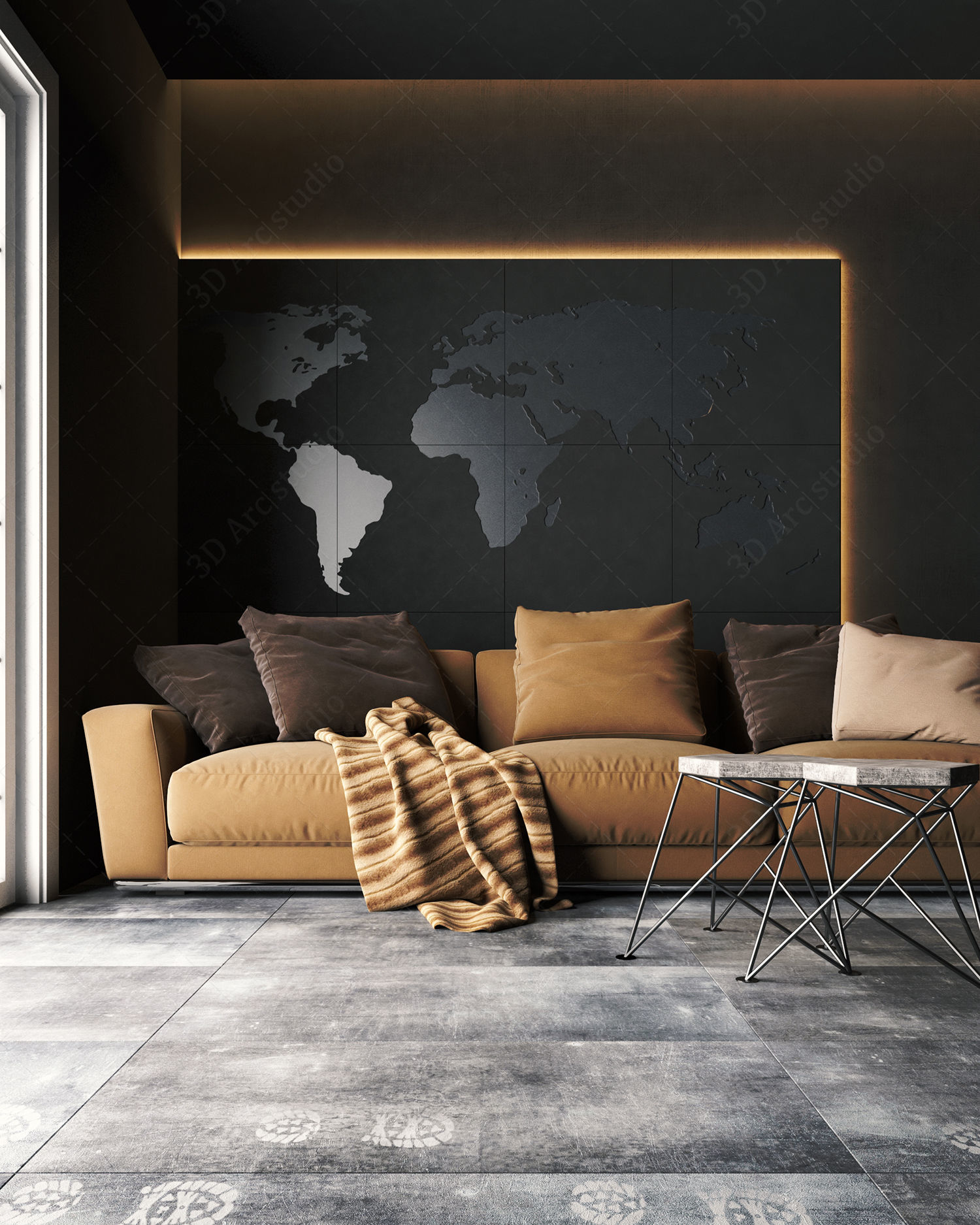 Modern Industrial Living Room Photorealistic Interior Scene 3D model