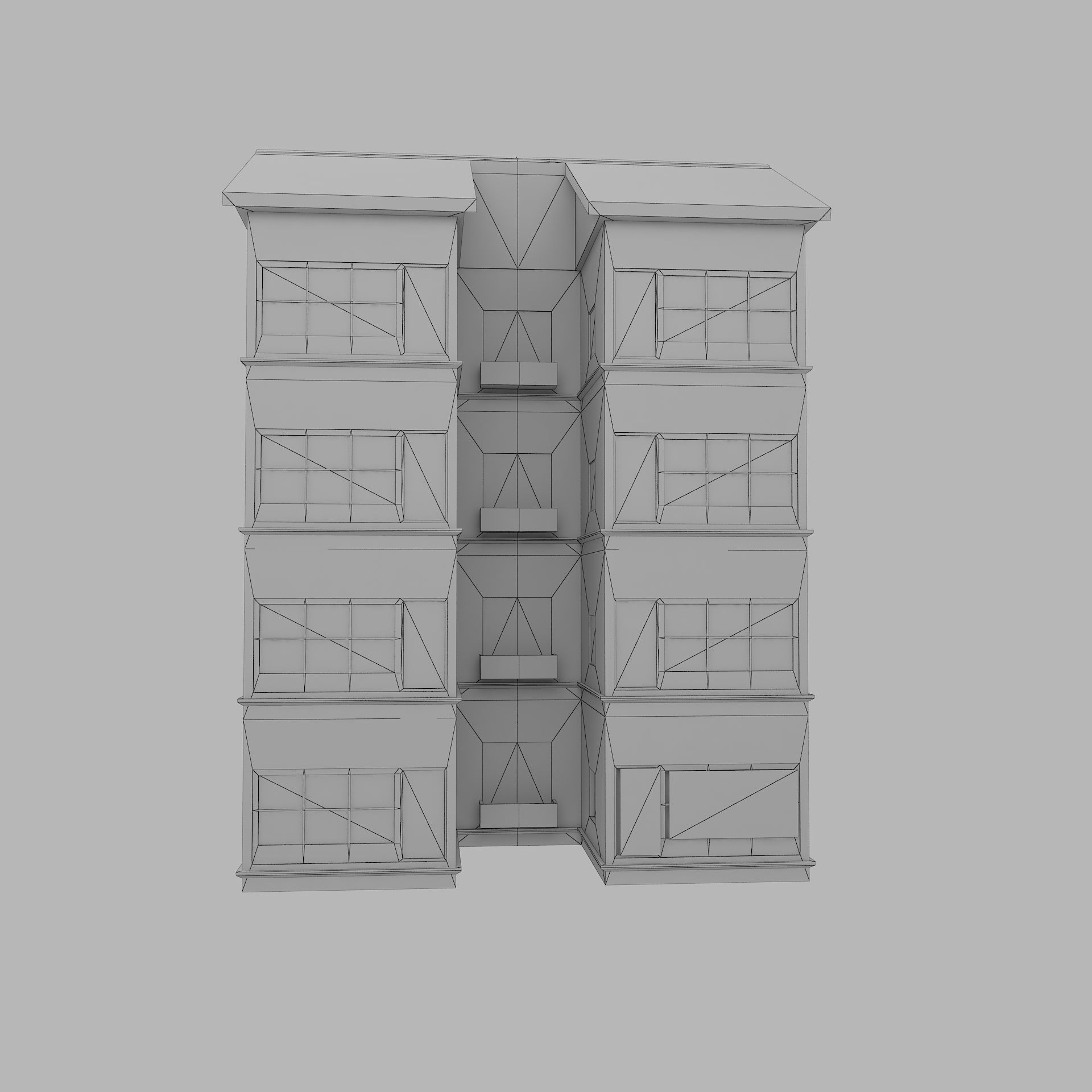house 2 apartment building Low-poly 3D model_3