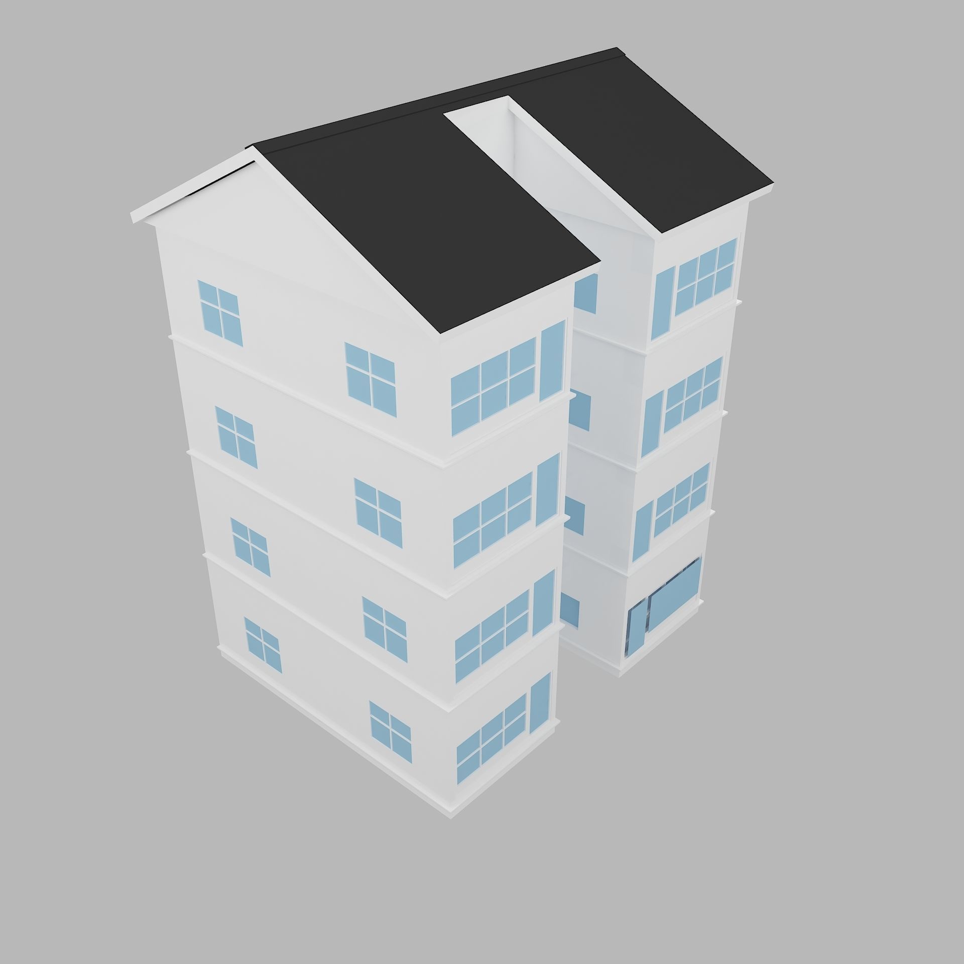 house 2 apartment building Low-poly 3D model_8