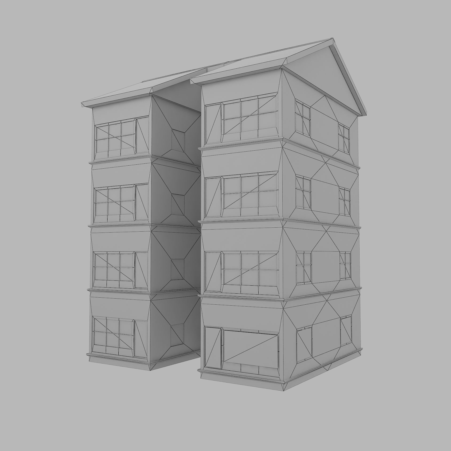 house 2 apartment building Low-poly 3D model_5