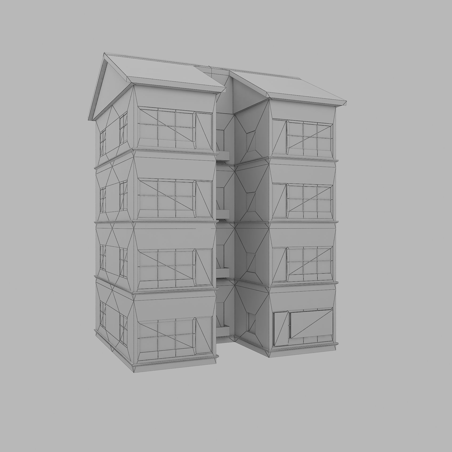 house 2 apartment building Low-poly 3D model_1