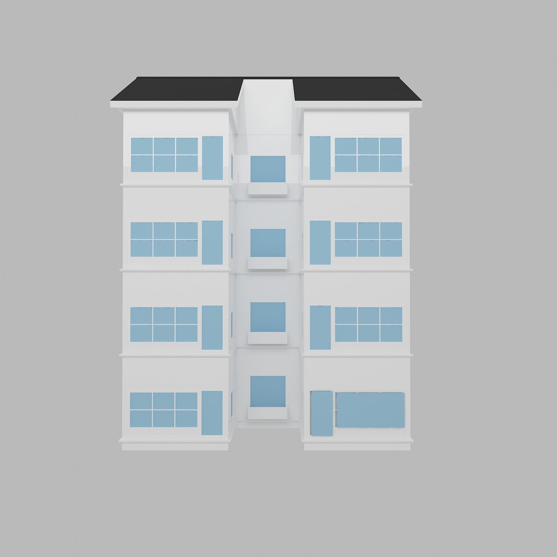 house 2 apartment building Low-poly 3D model_2