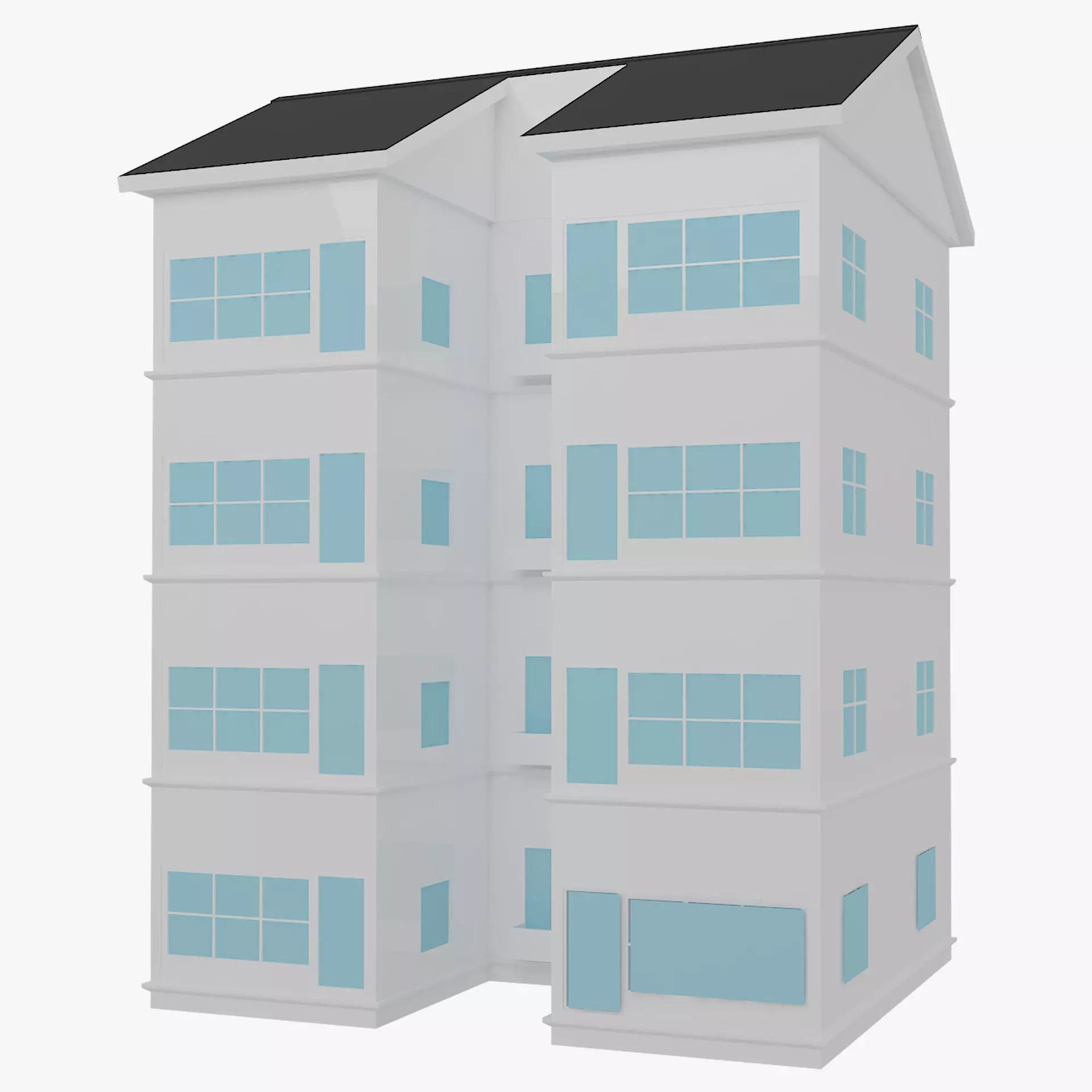 house 2 apartment building Low-poly 3D model_0