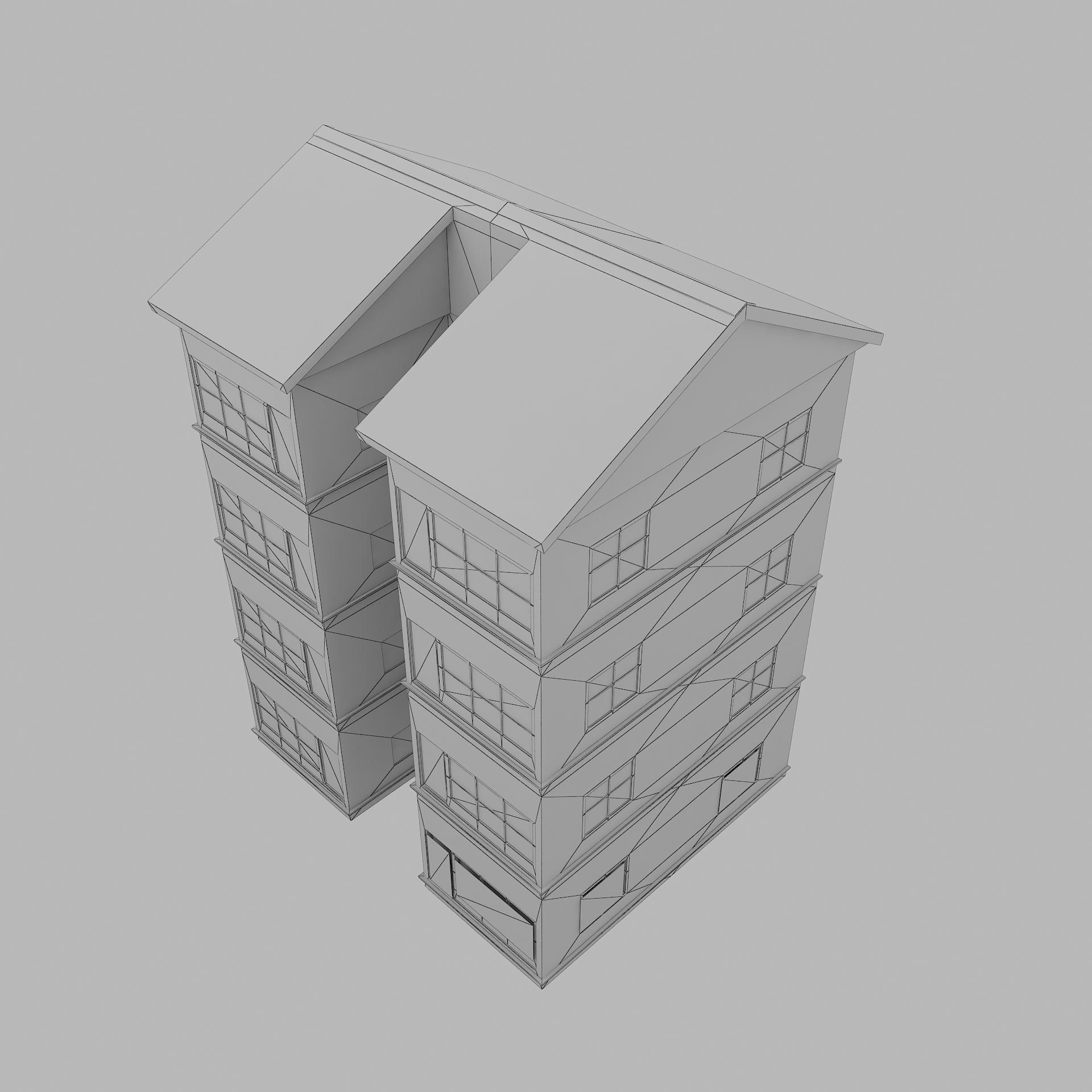 house 2 apartment building Low-poly 3D model_7