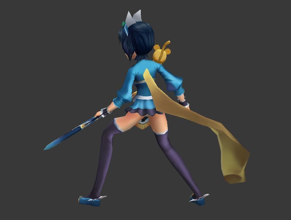 ancient chinese Shooter pretty girl Low-poly 3D model_1