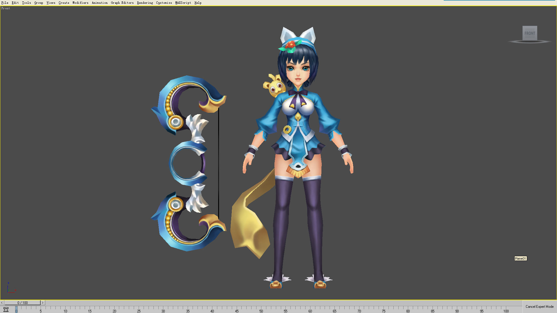 ancient chinese Shooter pretty girl Low-poly 3D model_4