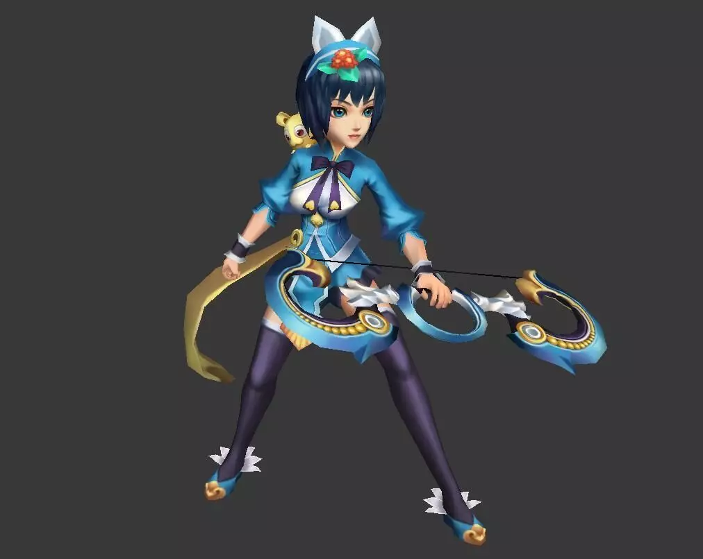 ancient chinese Shooter pretty girl Low-poly 3D model_0