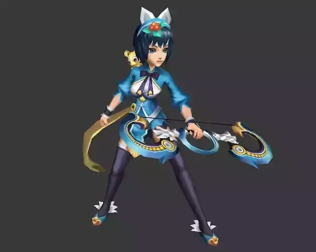ancient chinese Shooter pretty girl Low-poly 3D model