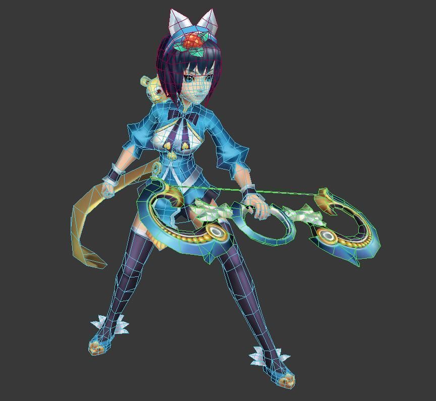 ancient chinese Shooter pretty girl Low-poly 3D model_3