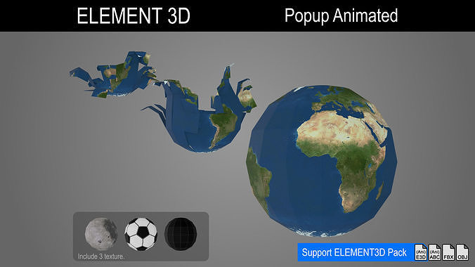Element 3D - Aniamted - Popup - Earth - Sphere Low-poly 3D model
