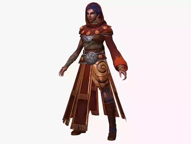 Stylized female magician character with zbrush file Low-poly 3D model