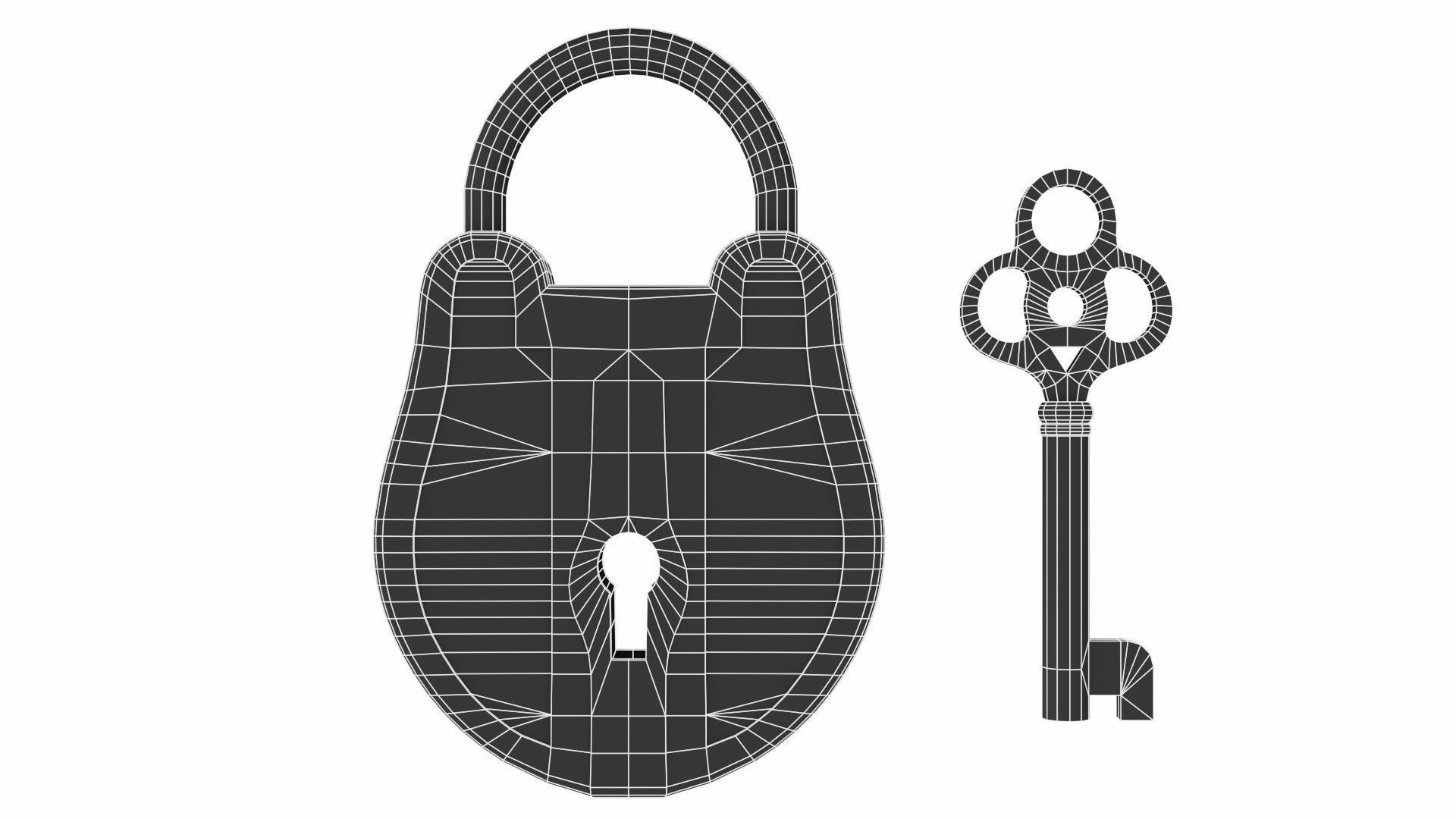 The padlock antique carved wooden 3D model_8