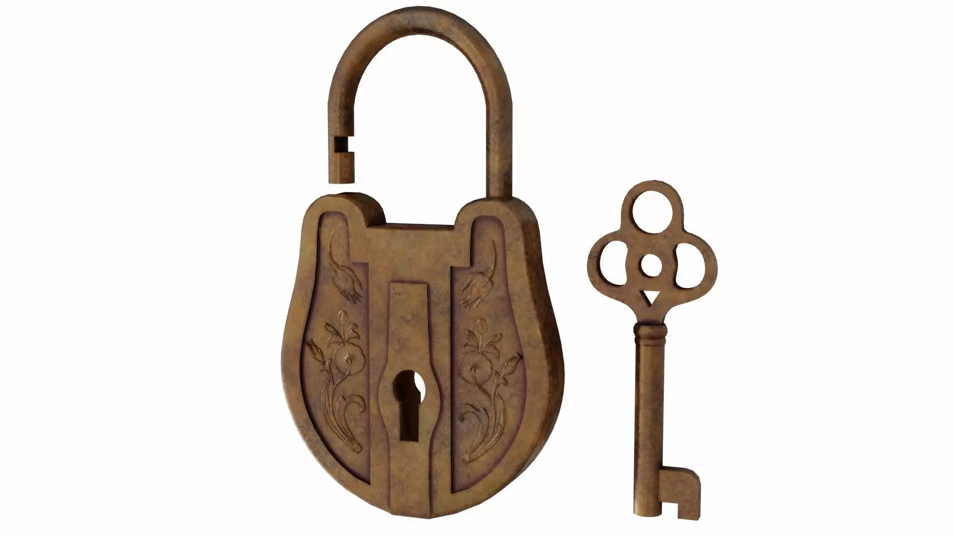 The padlock antique carved wooden 3D model_0