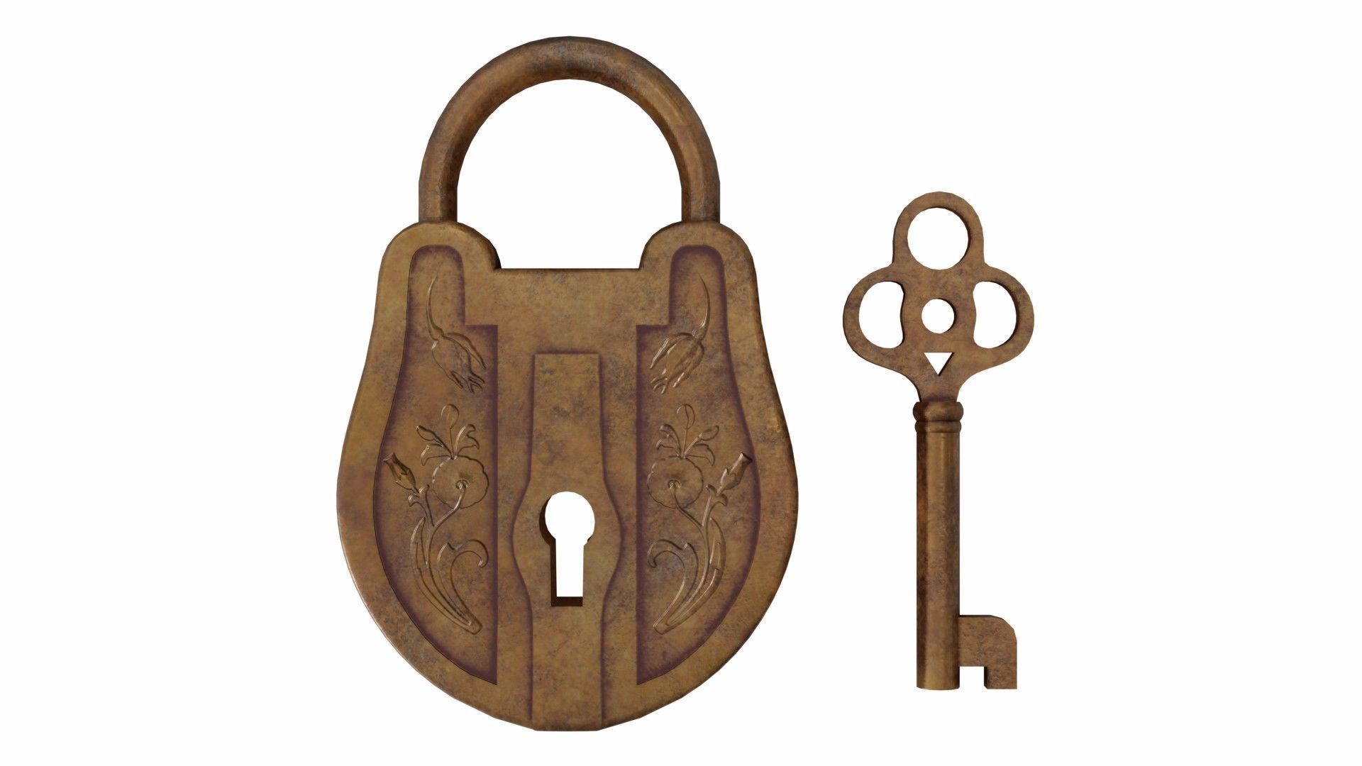 The padlock antique carved wooden 3D model_1