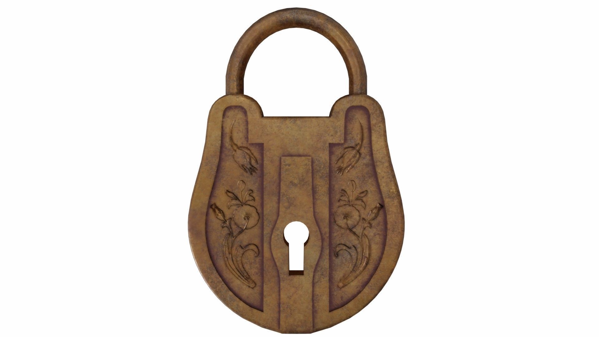 The padlock antique carved wooden 3D model_2