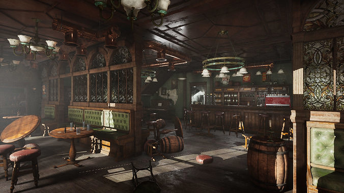 Abandoned Irish Pub Low-poly 3D model