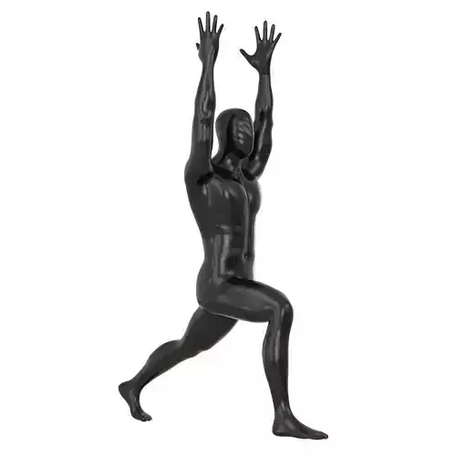 A male mannequin stands in a yoga pose 128