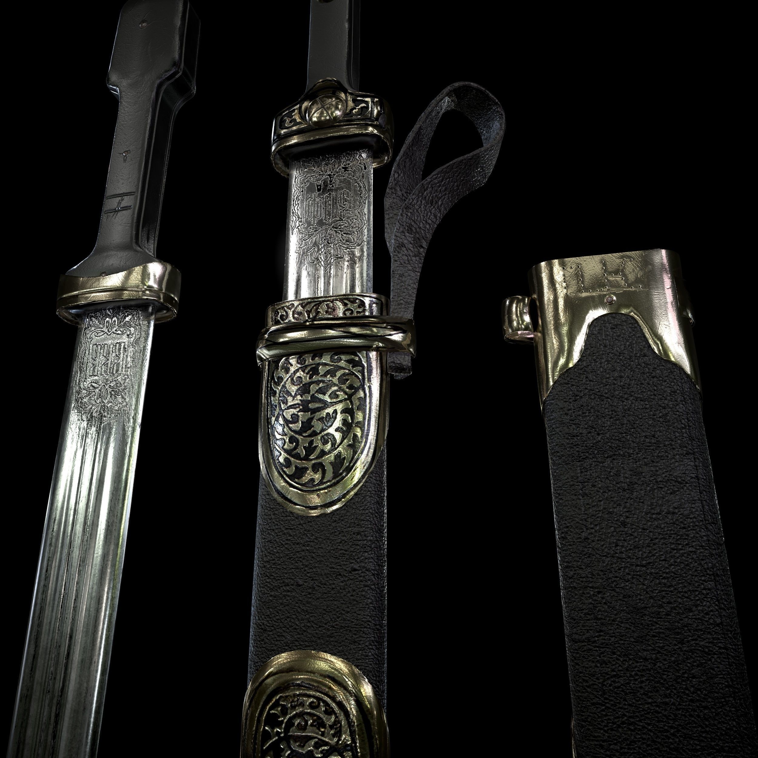 Dagger samurai sword Low-poly 3D model_11