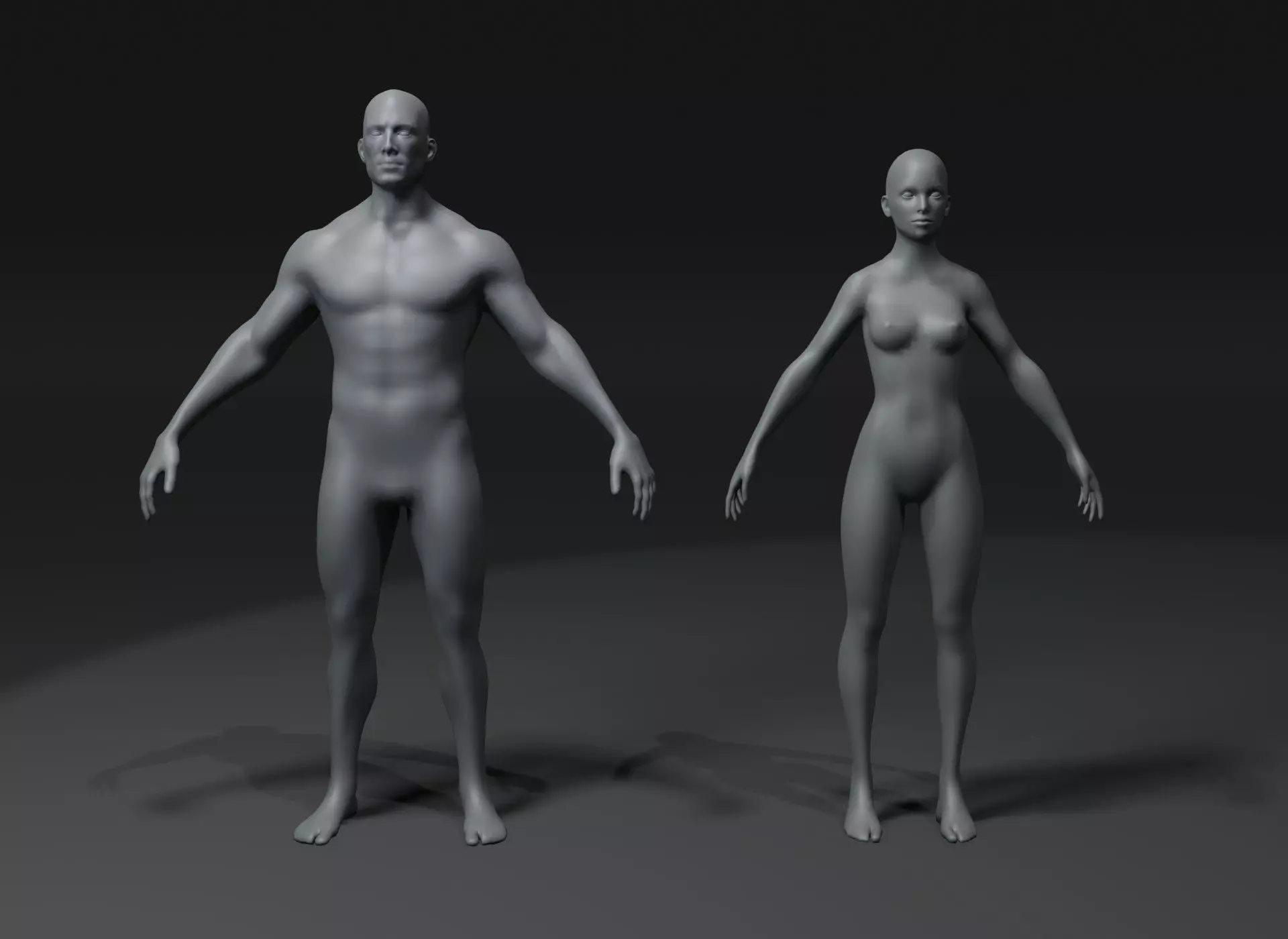 Male and Female Body Base Mesh 3D Model 20k Polygons Low-poly 3D model_0