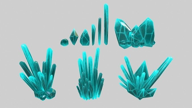 Crystal Set turquoise sword Low-poly 3D model